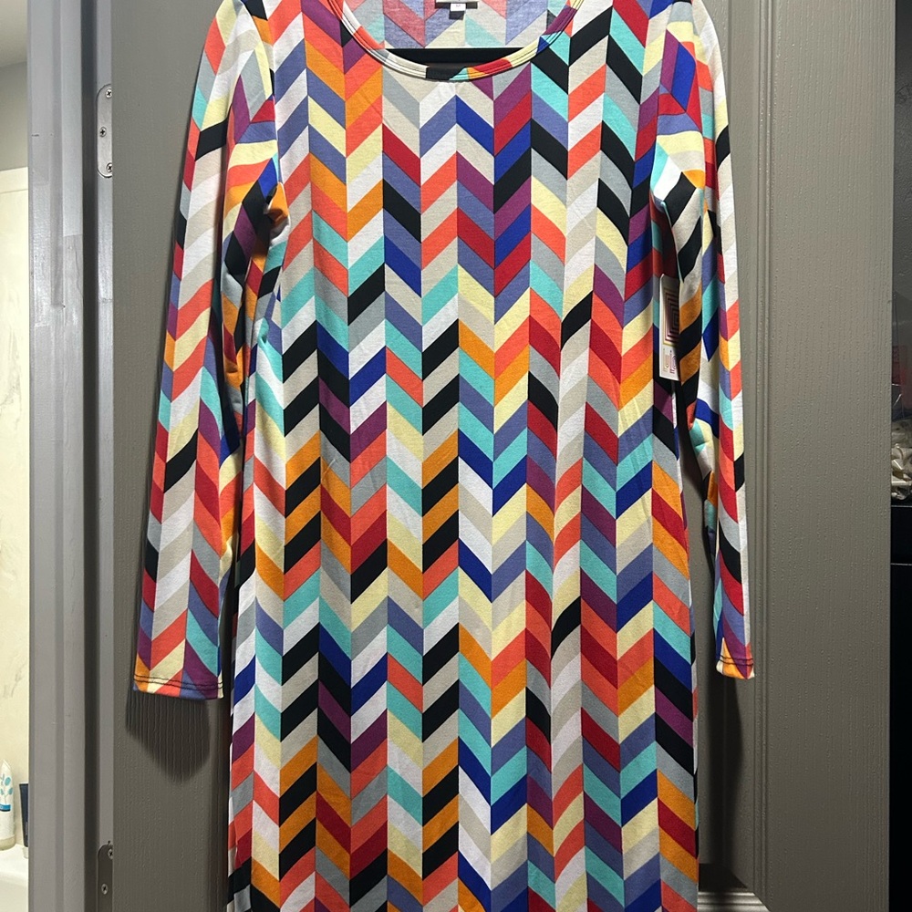 Lularoe Debbie Multicolor Chevron Pattern Dress